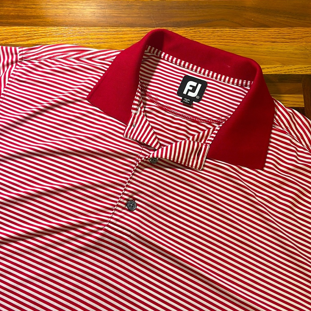 FootJoy mens XL red white stripe performance golf polo shirt EUC